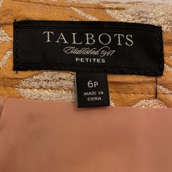 Talbots Pencil Skirt Womens Size 6P Copper Metallic Gold Brocade Cocktail - Picture 2 of 9